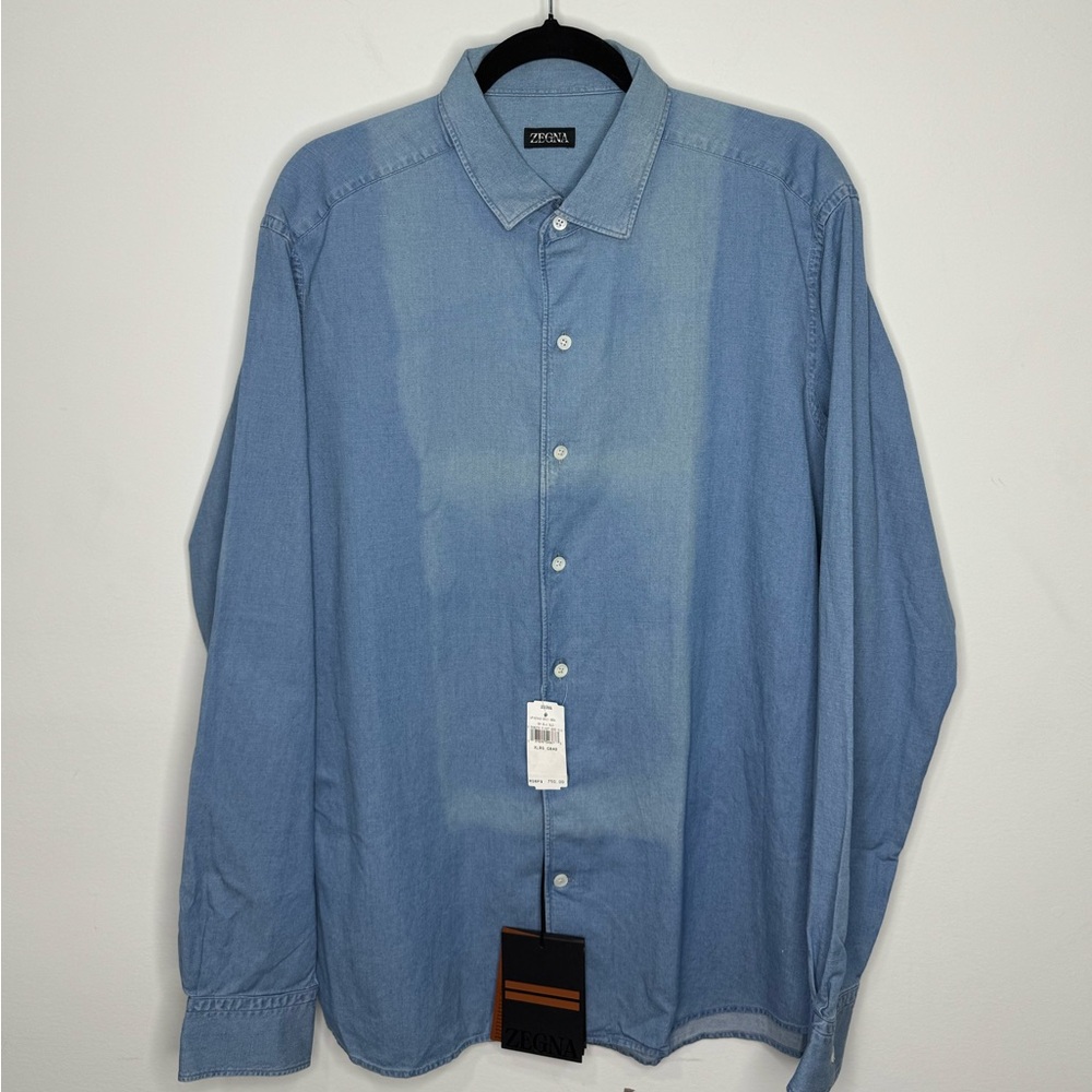 Zegna Bleached Button-Up Denim Shirt Blue Men’s XL